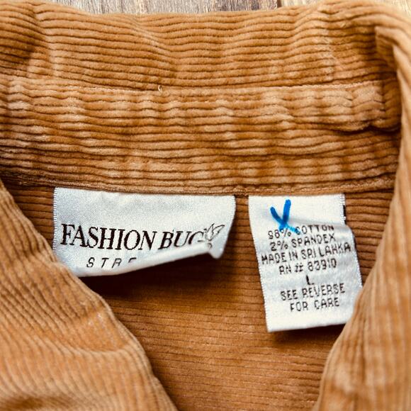 Y2K Vintage Corduroy Jacket Camel Brown Chore Jacket Stretch Fashion Bug Large - Picture 5 of 6